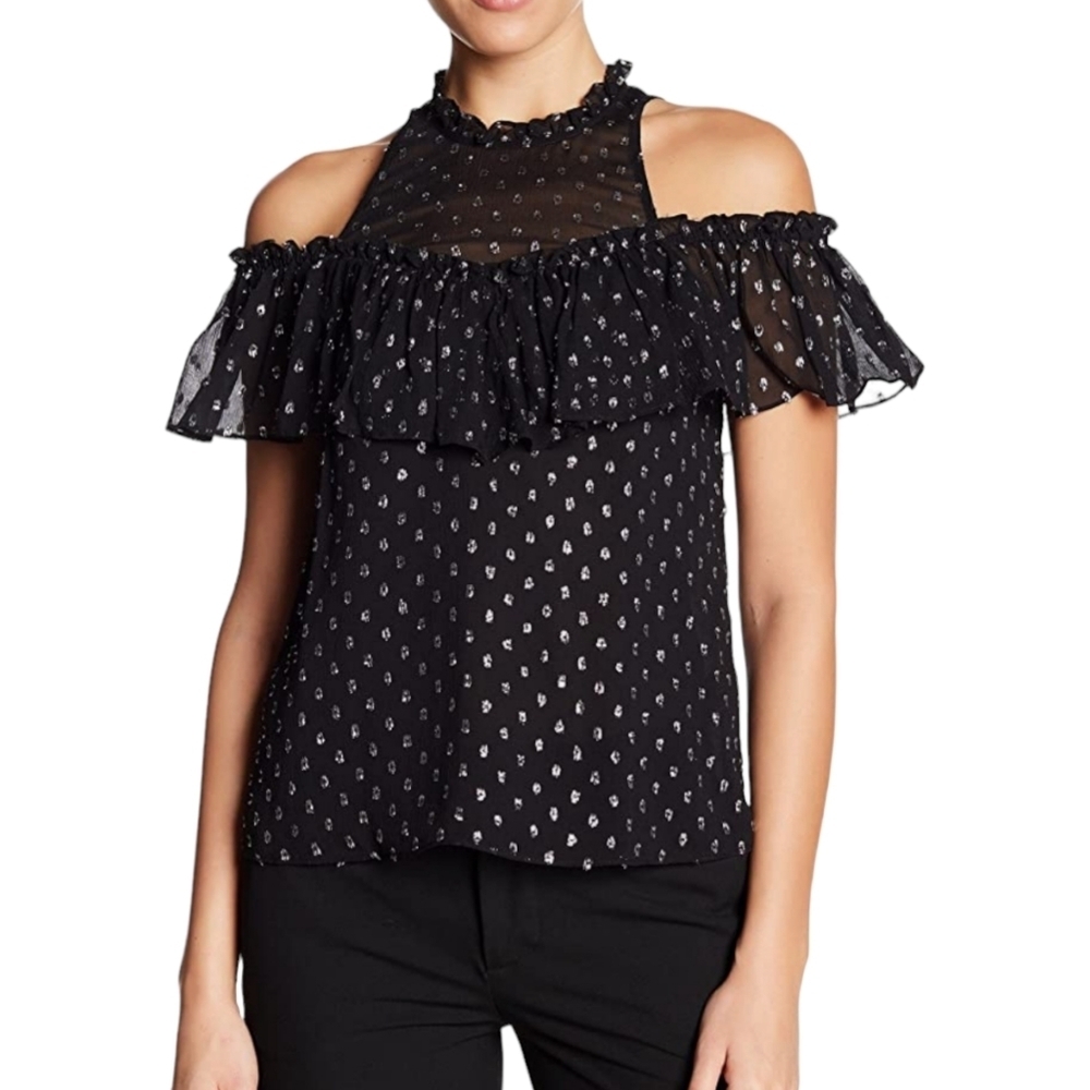 Rebecca Taylor Swiss Dot Silk Black Blouse